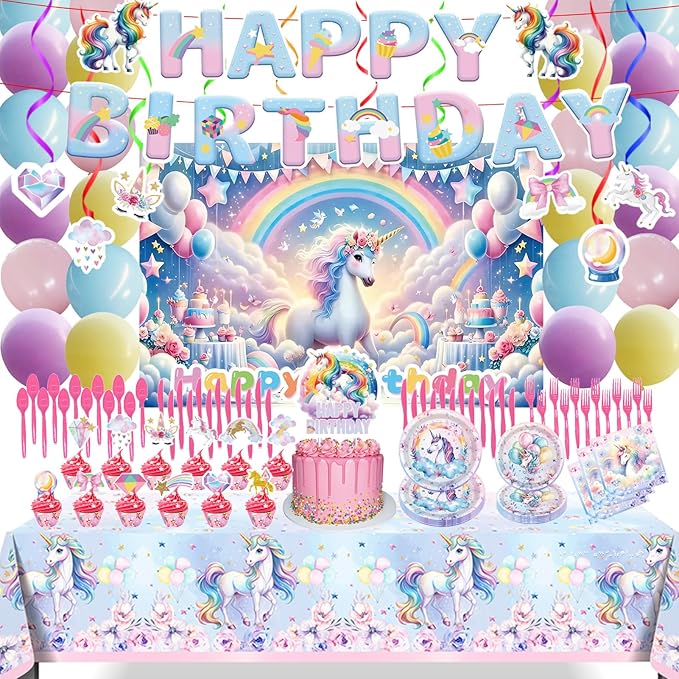 220Pcs Unicorn Party Birthday Supplies Unicorn Party Decorations