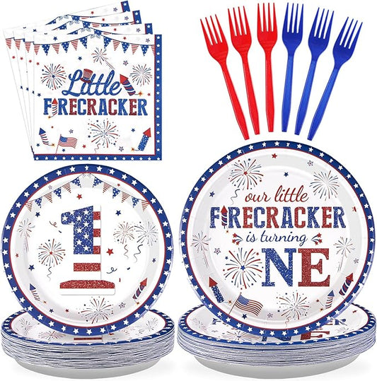 96Pcs 4th of July 1st Birthday Party Supplies First Birthday Plates