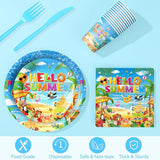 172 Pcs Summer Beach Party Supplies Serves 24 Pool Beach Tableware