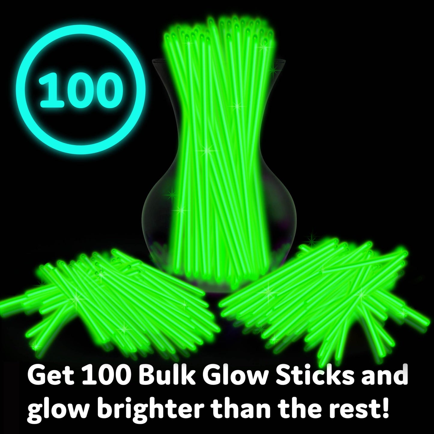 PartySticks Green Glow Sticks - 100pk, 8 Inch Glow in the Dark Light