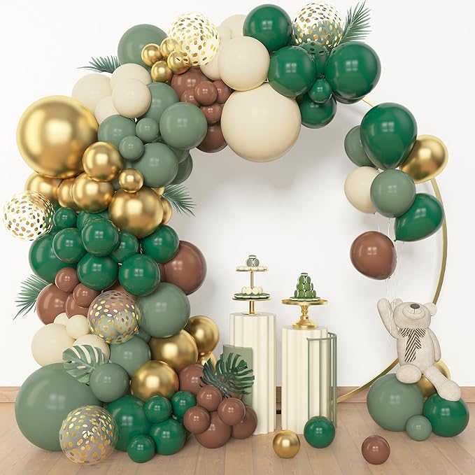 Amandir 153pcs Green Brown Balloon Garland Arch Kit, Different Sizes