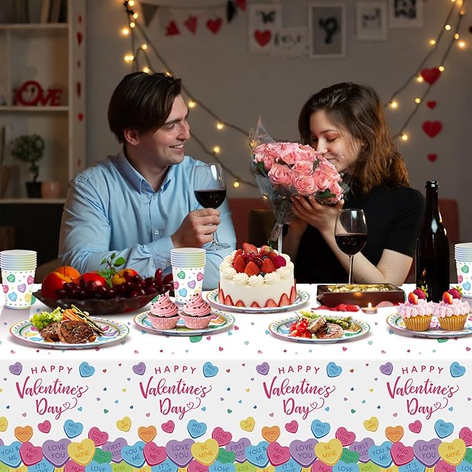 Valentine's Day Party Decorations Set Inclued with Plates Tablecloth