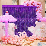 Purple Metallic Tinsel Foil Fringe Curtains, 2 Pack 3.3x8.3 Feet