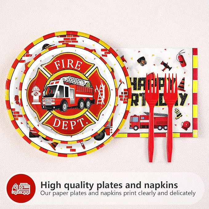 96Pcs Fire Truck 3rd Birthday Decorations Firefighter 3rd Birthday