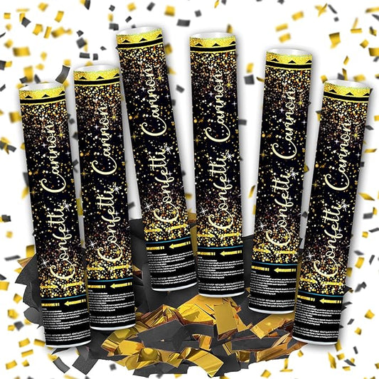 12" Black Gold Confetti Cannons Party Poppers for Birthday Graduation