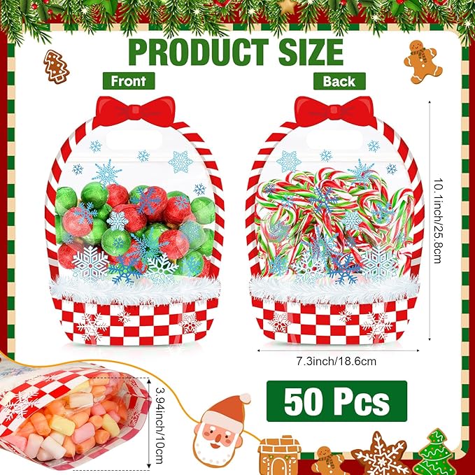50 Pcs Winter Gift Bag Valentine's Day Theme Bag with Handles Zipper