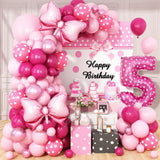 Pink 5th Birthday Balloons Decorations, Hot Pink Rose Polka Dots