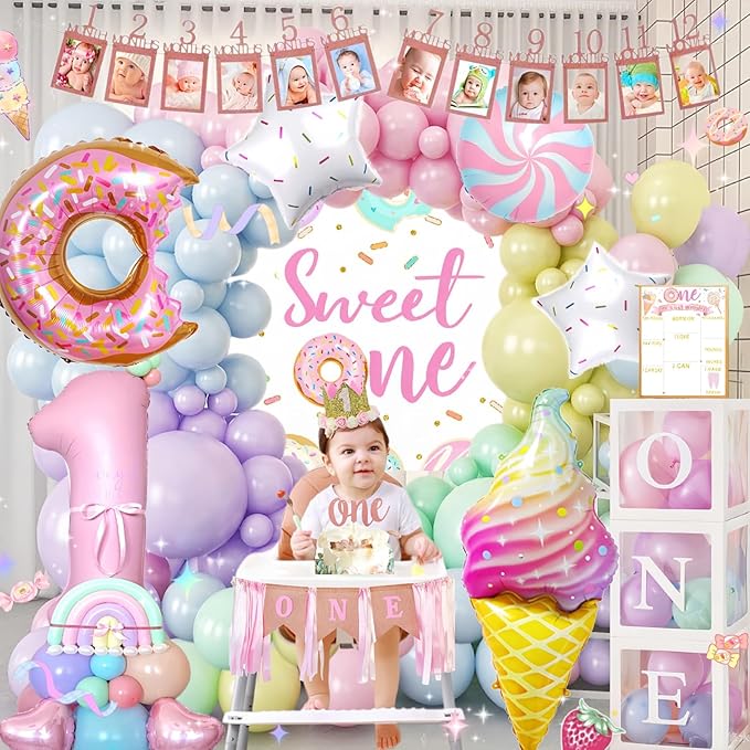 1st Birthday Decorations for Girl 128pcs Sweet One Birthday Party