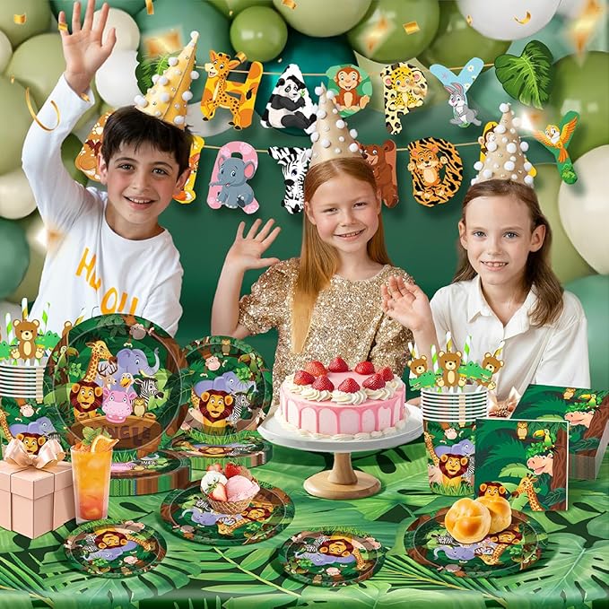 146Pcs Jungle Wild Animal Plates and Napkins Jungle Safari Party