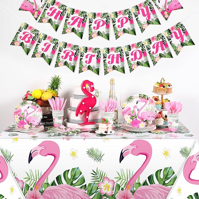 171 Pcs Flamingo Birthday Party Supplies Tropical Luau Hawaiian
