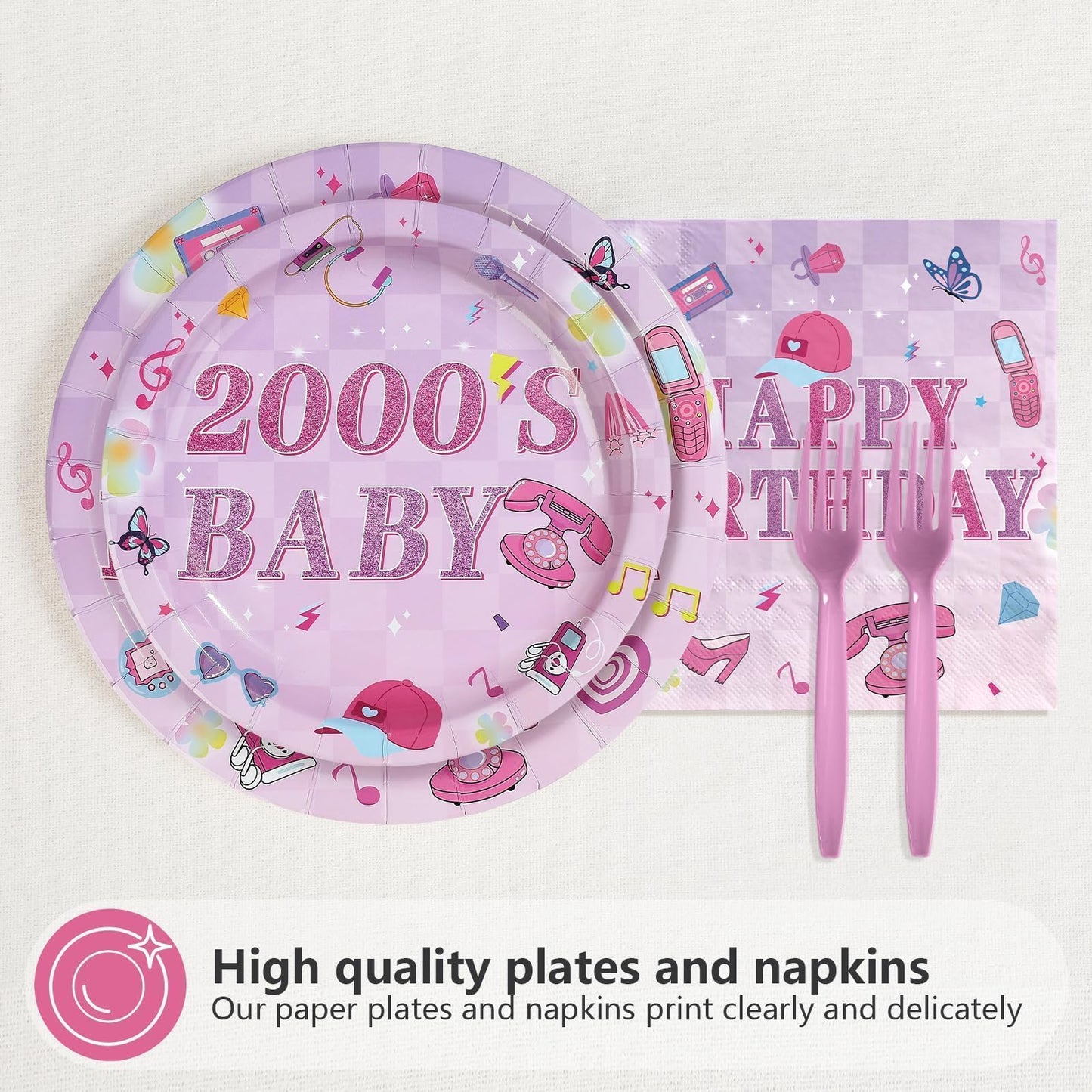 96Pcs 2000s Birthday Party Decorations Y2k Hot Pink Bday Plates and