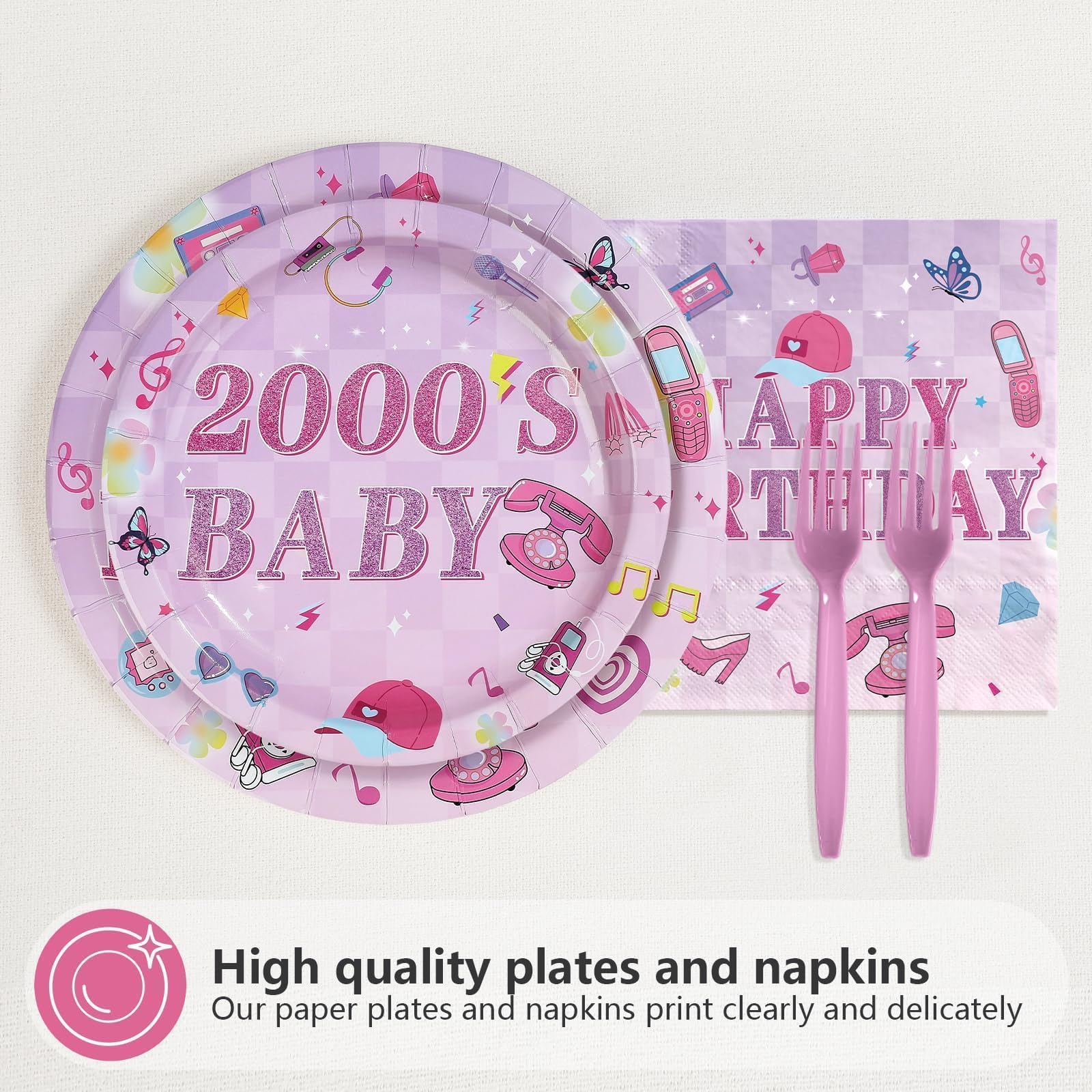 96Pcs 2000s Birthday Party Decorations Y2k Hot Pink Bday Plates and