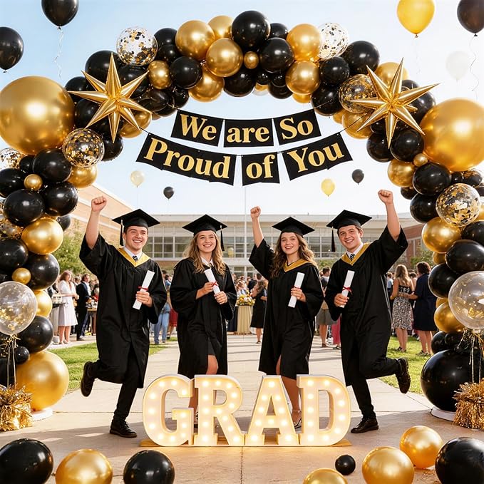 KARLURE Black and Gold Balloons Arch Kit with Black Gold Confetti