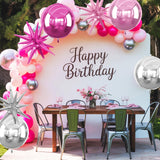6Pcs Pink Silver Foil Balloons,22Inch Hot Pink Silver 4D Round Ball
