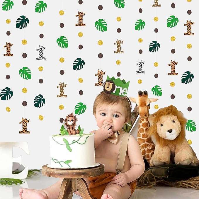 Wild One Jungle Theme Decorations Palm Leaf Dot Circle Garland