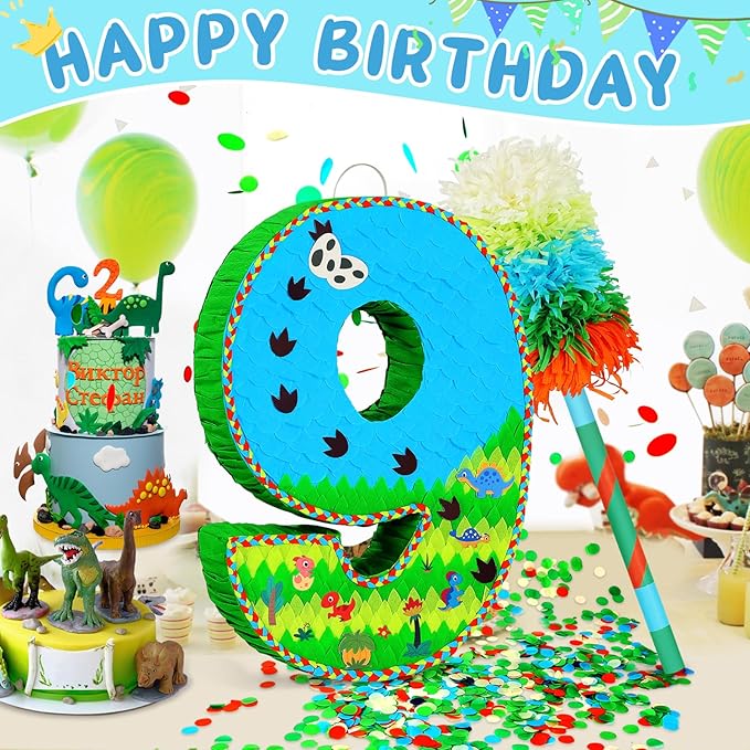 Number 9 Pinata for Birthday Party Decorations Jungle Dinosaur
