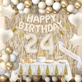 24th Birthday Decorations for Women, White and Gold 24 Boho Birthday
