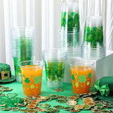 50 Pcs St Patrick's Day Cups 12 oz Plastic Shamrock Glasses Clear