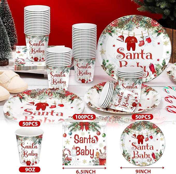 200 Pcs Baby Shower Paper Plates Cups Napkins Party Supplies