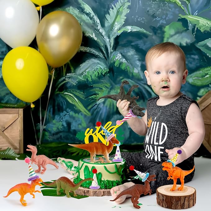 20Pcs Dinosaur Cake Decorations with Mini Birthday Party Hats