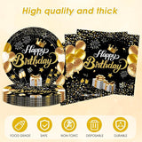 Black and Gold Party Decorations,41Pcs Happy Birthday Plates and
