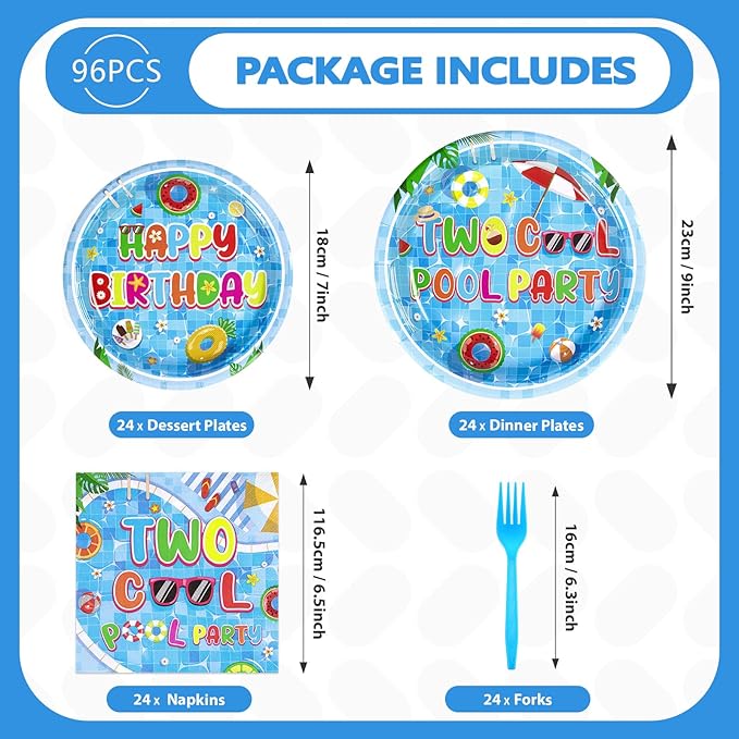 96Pcs Two Cool Pool Birthday Party Decorations Two Cool Pool Party