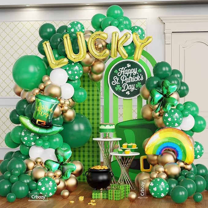 136Pcs St Patrick's Day Balloon Arch Garland Kit Green Gold White