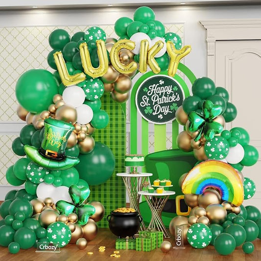 136Pcs St Patrick's Day Balloon Arch Garland Kit Green Gold White
