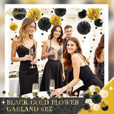 Black Gold Party Decorations 15 PCS Tissue Paper Pom Poms Kit for