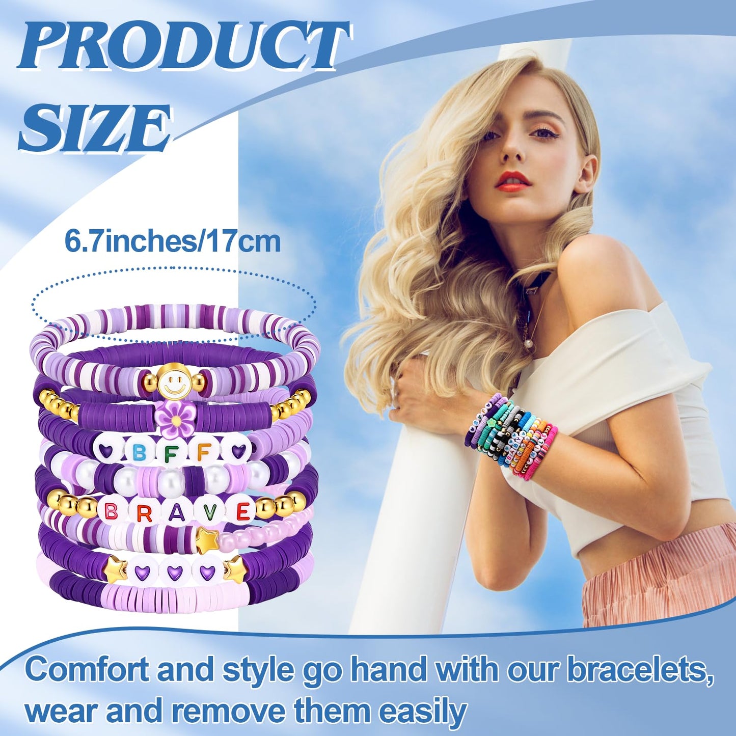 Draupnir 48 Pcs Friendship Bracelets Heishi Surfer Clay Bead Bracelets