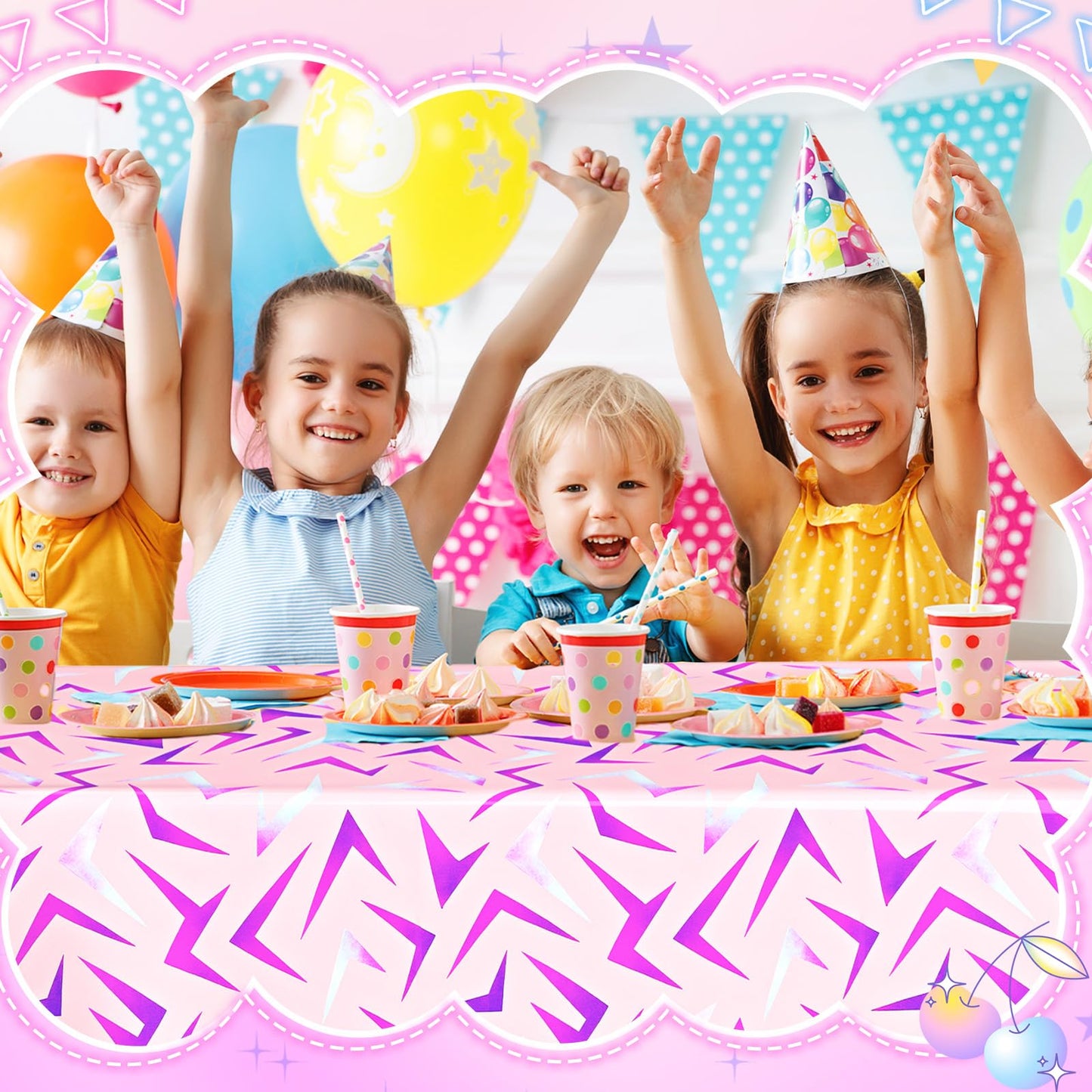 Gilprop 4 Pcs Kpop Pink Lightning Crack Birthday Party Tablecloth