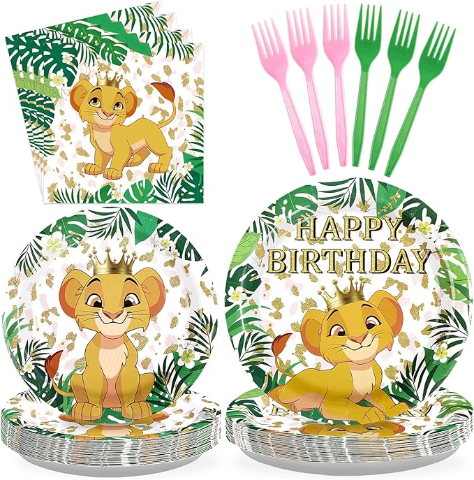 96Pcs Lion Baby Shower Party Decorations Jungle Safari Lion Plates