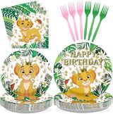 96Pcs Lion Baby Shower Party Decorations Jungle Safari Lion Plates
