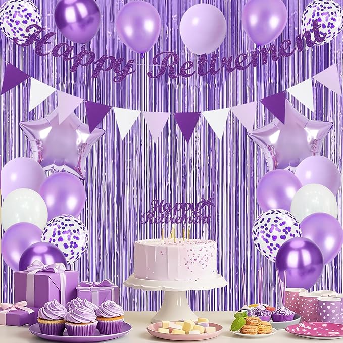 Purple Retirement Decorations for Women Happy Retirement Banner