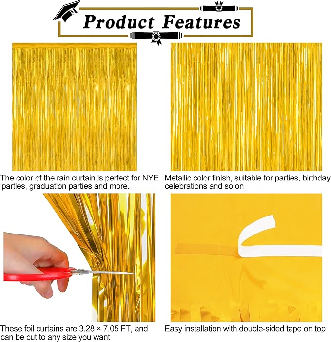8 Pack 2026 Graduation Party Decorations, 3.28 FT x 7.05 FT Gold