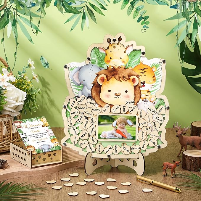 63 Pcs Safari Animal Baby Shower Guest Book Alternatives Set Baby