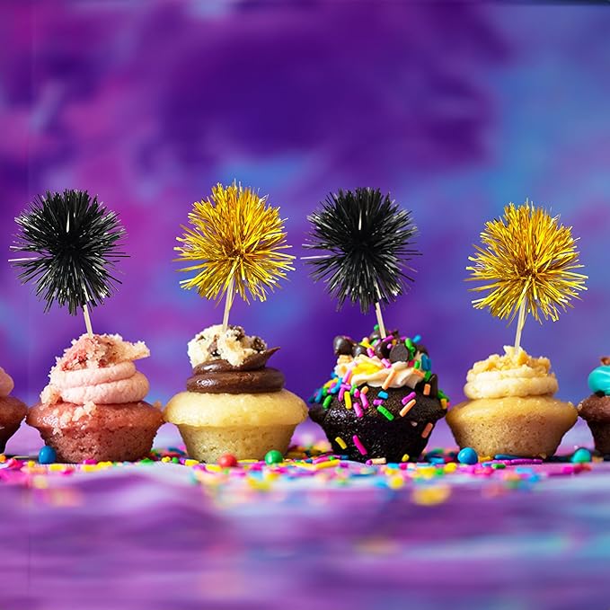 Gyufise 30Pcs Foil Firework Cupcake Toppers Sparkle Tinsel Cake #7