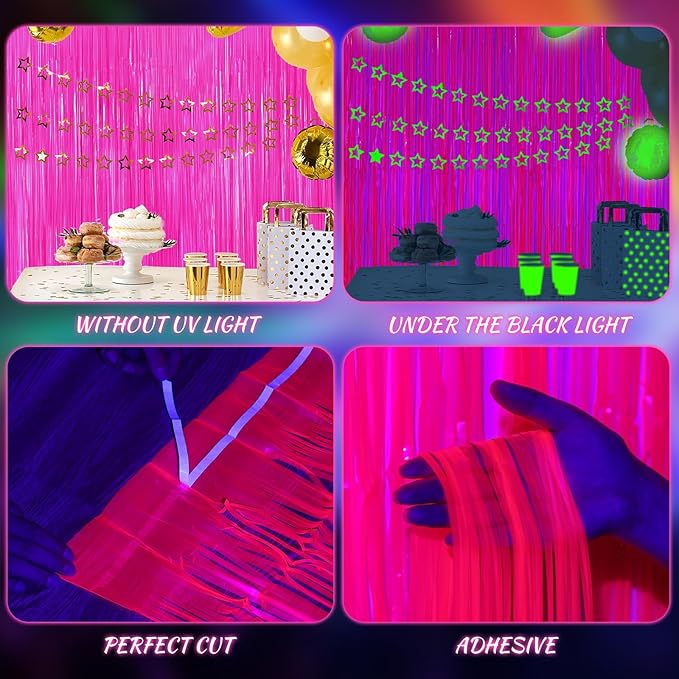 2 Pack Glow in The Dark Party Streamers, Neon Party Decorations Fluore