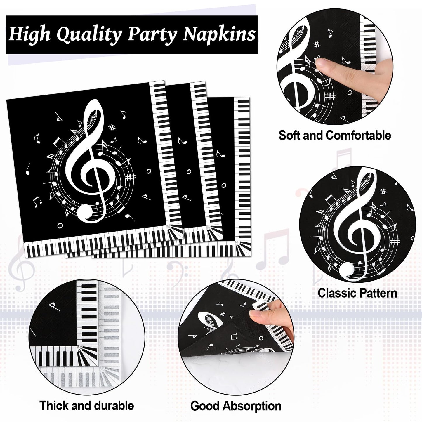 96PCS Musical Note Party Paper Plates and Napkins Music Themed