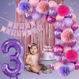 Pink Purple 3rd Birthday Party Decorations for Girls Number 3