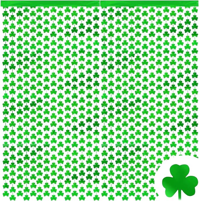 2 Pack St Patrick's Day Clover Streamers Curtains 3.3x6.6ft Green