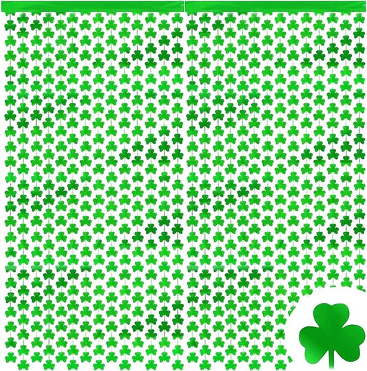 2 Pack St Patrick's Day Clover Streamers Curtains 3.3x6.6ft Green