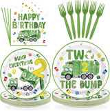 96Pcs Trash Truck 2nd Birthday Party Decoration Green Garbage Truck