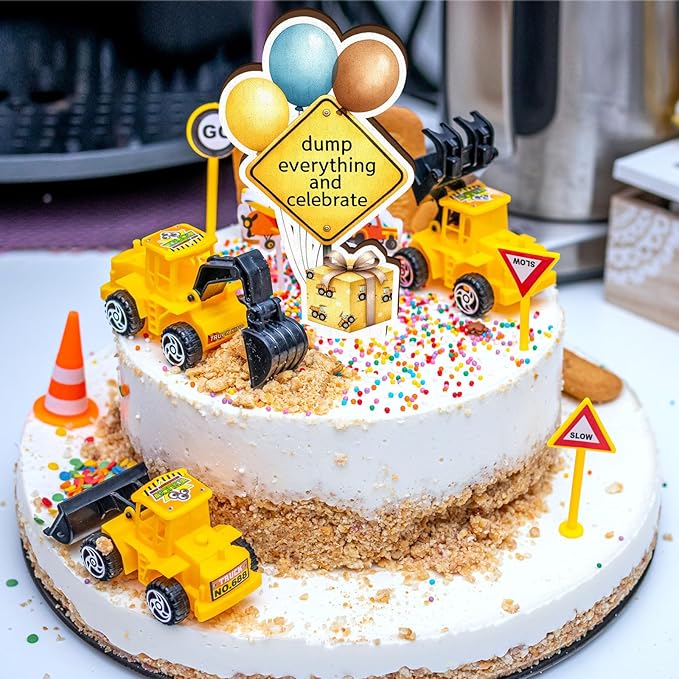 16 Pcs Wooden Construction Party Table Centerpiece Excavator Tractor