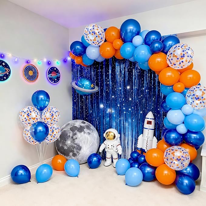 Bezente Orange and Blue Balloons Kit, 60pcs 12 inch Light Royal Blue