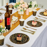 Black and Gold Party Supplies - 350 PCS Disposable Dinnerware Set -