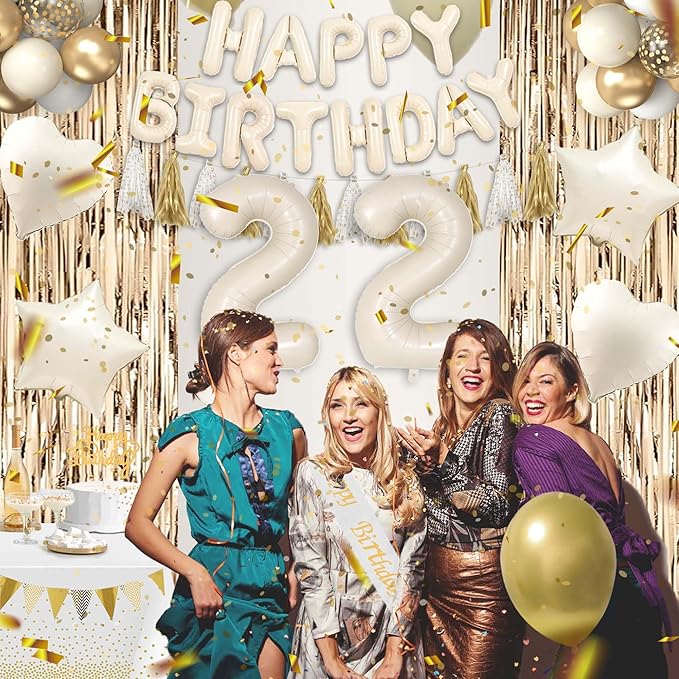 22nd Birthday Decorations for Women, White and Gold 22 Boho Birthday