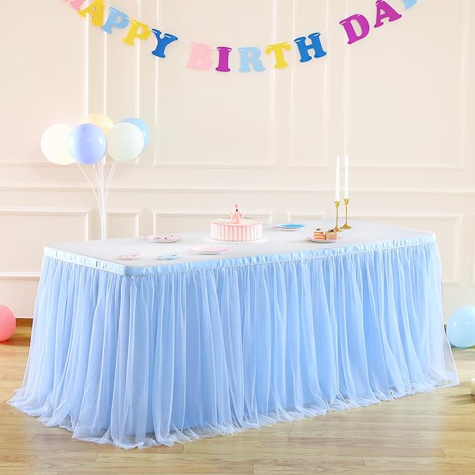 14ft Baby Blue Tulle Table Skirt for Baby Shower Boy Light Blue Tutu