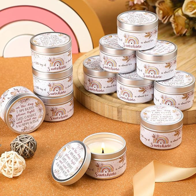 MTLEE 24 Pcs Boho Baby Shower Party Favors Candles Lavender Scented