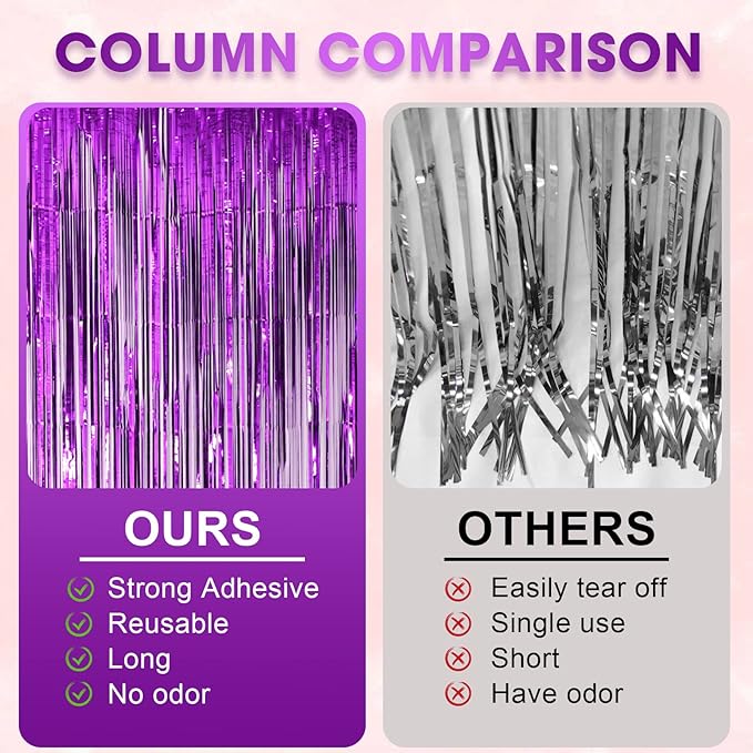 Voircoloria 4 Pack Purple Foil Fringe Backdrop Curtains, Tinsel